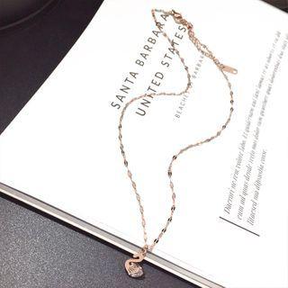Rhinestone Alloy Swan Pendant Necklace 18k Rose Gold - One Size