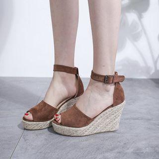 Faux Suede Peep Toe Wedge Heel Sandals