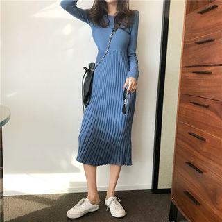 Rib-knit Panel Midi Sweater Dress