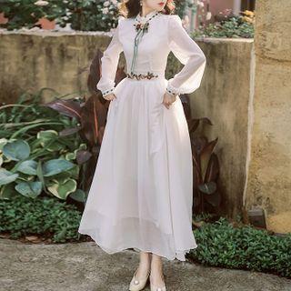 Long-sleeve Mock-neck Mesh Maxi Dress