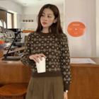 Round-neck Patterned Cropped Knit Sweater
