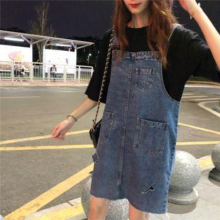 Ripped Denim Mini Jumper Dress Blue - One Size