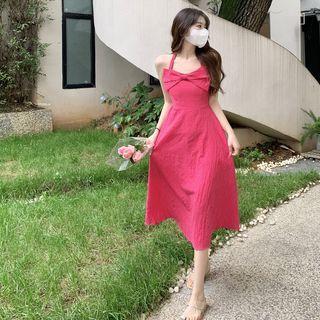 Plain Plaid Bow A-line Dress