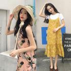 Patterned Ruffle-hem Pinafore Dress