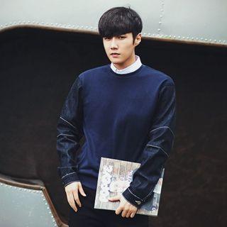 Denim-sleeve Pullover