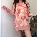 Loose-fit Camouflage Knit Sweater Pink - One Size