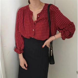 Long-sleeve Dot Top Red - One Size