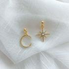 Non-matching Rhinestone Crescent & Star Drop Earring Gold Star And Moon Asymmetry Earrings - One Size