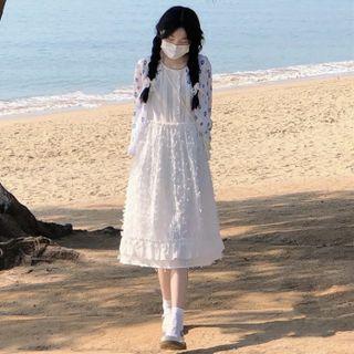 Floral Blouse / Frill Trim A-line Dress