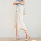 Tie-waist Button-front Midi Skirt