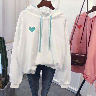 Glitter Heart Print Lettering Hoodie