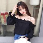 Lace Panel Off-shoulder Strap Bell-sleeve Top