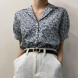 Notch-collar Floral Blouse