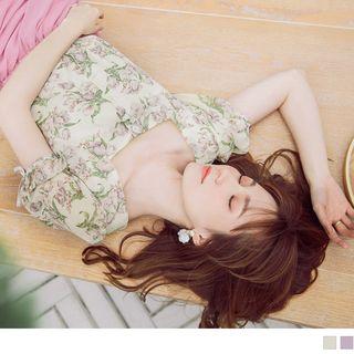 Square Collar Tie-cuff Floral Top