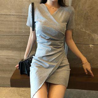 Short-sleeve Asymmetric Hem Dress