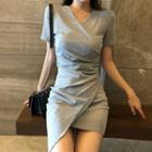 Short-sleeve Asymmetric Hem Dress