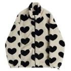 Heart Print Zip-up Fleece Jacket Black Hearts - Off-white - One Size
