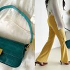 Faux Leather Croc-grain Shoulder Bag Blue Green - One Size