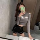 Long-sleeve Embellished Cold Shoulder T-shirt