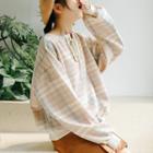 Plaid Lace-up Pullover Pink - One Size