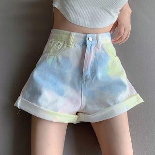 Tie-dye Rolled Denim Shorts
