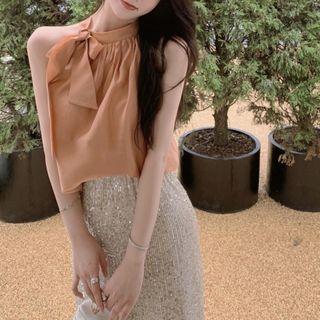 Halter Neck Blouse / Sequin Midi Skirt
