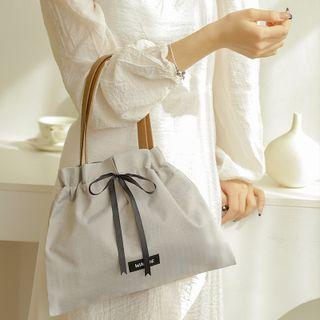 Ribbon Drawstring Tote Bag Khaki - One Size