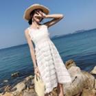 Fringed Trim Spaghetti Strap A-line Dress