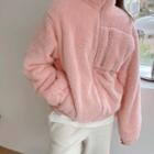 High-neck Fleece Jacket Pink - One Size