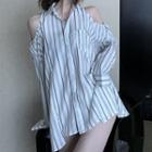 Cutaway-shoulder Striped Shirt White - One Size