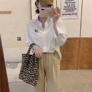 Letter Embroidered Shirt / Straight Leg Pants