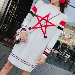 Mock Neck Star Print Sweater Dress