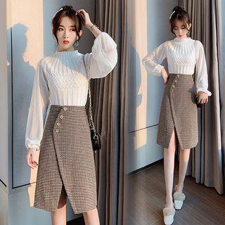 Plaid Front-slit Skirt