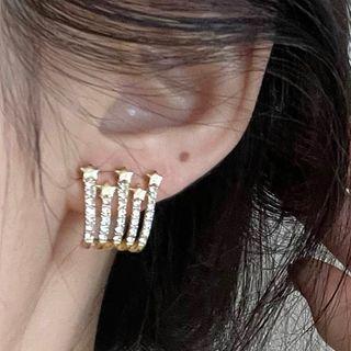 Rhinestone Layered Earring 1627a - 1 Pair - Gold - One Size