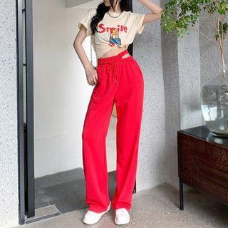 Short-sleeve Cartoon Print T-shirt / Sweatpants
