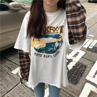 Plaid Pattern Printed Long-sleeve T-shirt