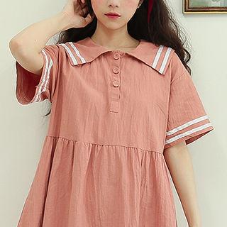 Sailor-collar Linen Mini Dress