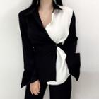 Long-sleeve Asymmetric Paneled Shirt As Shown In Figure - One Size