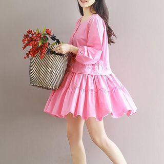 Plain Long Sleeve Tiered Dress