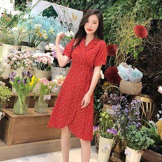 Heart Print Short-sleeve Wrap Dress
