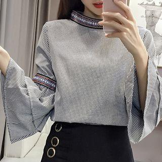 Plaid Band Collar Blouse