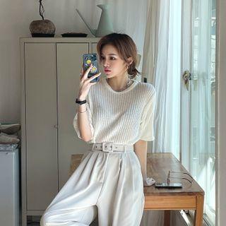 Round-neck Sheer Ribbed Knit Top