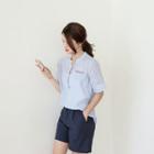 Mandarin-collar Stripe Linen Shirt
