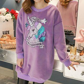 Unicorn Print Velvet Sweatshirt