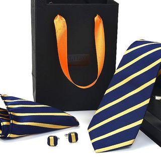 Set: Necktie + Cuff Links + Pocket Square + Tie Clip