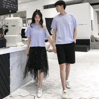 Couple Matching Short-sleeve T-shirt / Midi Mesh Skirt / Shorts