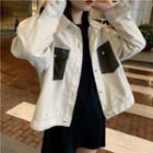 Color Block Buttoned Denim Jacket Off White - One Size