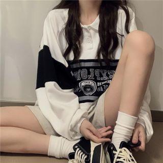 Two-tone Lettering Polo Sweatshirt White - One Size