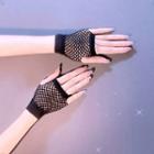Half Finger Fishnet Net Gloves Black - One Size
