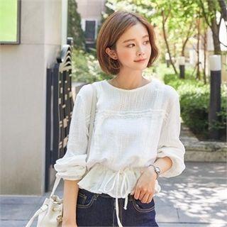 Drawstring-waist Textured Blouse